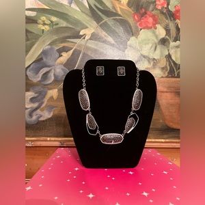 Black & Silver asymmetrical necklace & earring set.